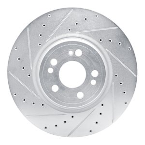 Mercedes-Benz GLE350 Brake Rotor (1) - Front Left - R1 Concepts - Drilled & Slotted - Silver - `20-`25